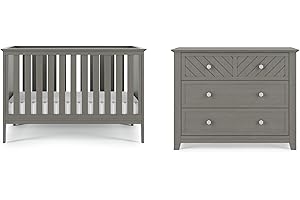 Child Craft Atwood Crib and Dresser Nursery Set, 2-Piece, Includes 3-in-1 Convertible Crib and 3-Drawer Dresser, Grows with Your Baby (Lunar Gray)