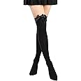 SATINIOR Knee High Socks with Bow White Stockings Black
