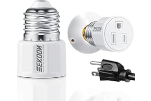 FEEKOON 2 Packs E26/ E27 3 Prong Light Bulb Socket Adapter, Polarized Light Socket Outlet, Lights Sockets to Plug Adapter Sockets Converter, Lights Bulb Plug Adapters for Patio, Garage, Porch, White