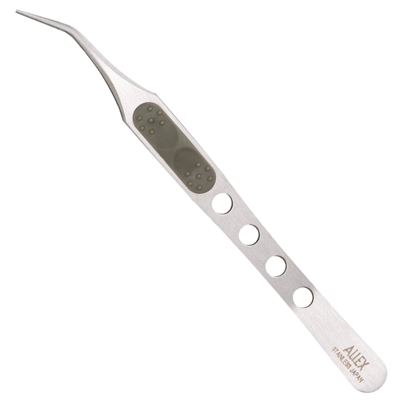 ALLEX Precision Tweezers Japanese Stainless Steel Professional Tweezers, Made in Japan Curved Tweezers, Pointy Tweezers Ultra Fine Tip, Silver Angled
