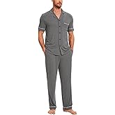 GYS Bamboo Viscose Men's Pajama Sets Short Sleeve Notch Collar Lounge Set with Pockets