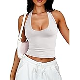Mstaad Halter Tops for Women 2025 Summer V Neck Sleeveless Backless Going Out Slim Fit Crop Tops Cute Y2k Clothes