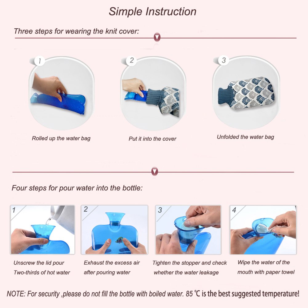 Hot Water Bottle Hot Water Bag with Knit Cover 2L Thicked PVC Retains Heat for 6 Hours Winter Warm Relaxing Heat Cold Therapy