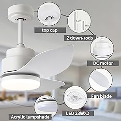 Modern White Ceiling Fans with Lights Remote