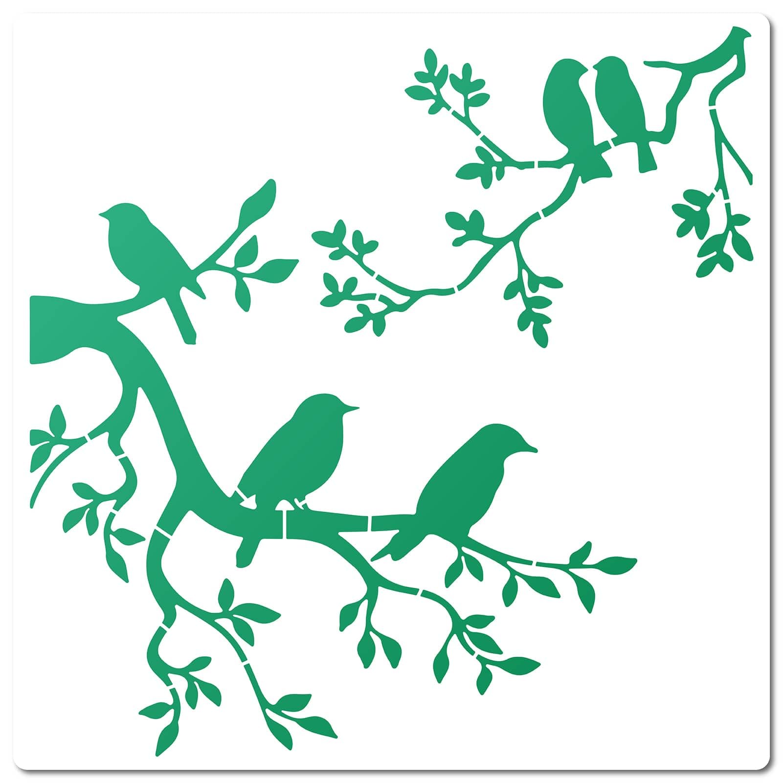 GORGECRAFT 30 * 30cm Large Bird on Tree Drawing Art Stencil Plastic Reusable Birds Branches Template Sets Reusable Template for Wall Wood Tile Floor Furniture Fabric Painting