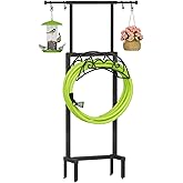 NEYCIL Garden Hose Holder with Telescopic Pole, Freestanding Garden Hose Stand Stake with 4 Spikes, Heavy Duty Sturdy Metal H
