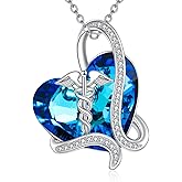 AOBOCO Caduceus Necklace 925 Sterling Silver Nursing Medical Symbol Pendant Necklace with Crystal from Austria Graduation Jewelry Gifts for Women Nurses Doctor RN Student