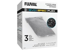 Fluval Spec/Evo/Flex Activated Carbon, Replacement Aquarium Filter Media, 3-Pack, A1377,Black