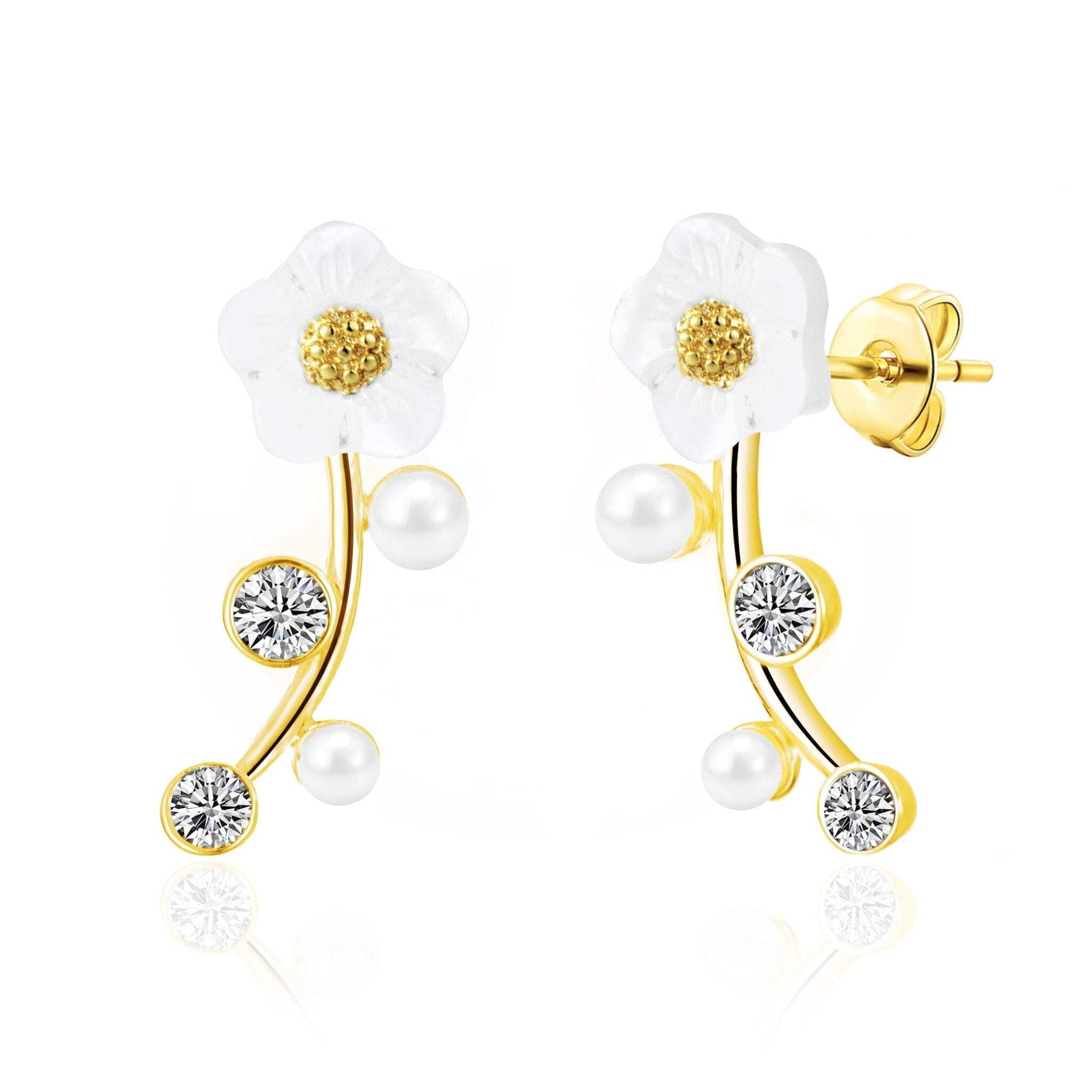 Philip Jones 18k Gold Plated Daisy Climber Earrings Created with Zircondia® Crystals