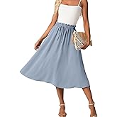 FREEOAK High Waist Skirts for Women Below Knee Casual Flowy Summer Midi Skirts Palazzo A-Line Long Skirt with Pockets