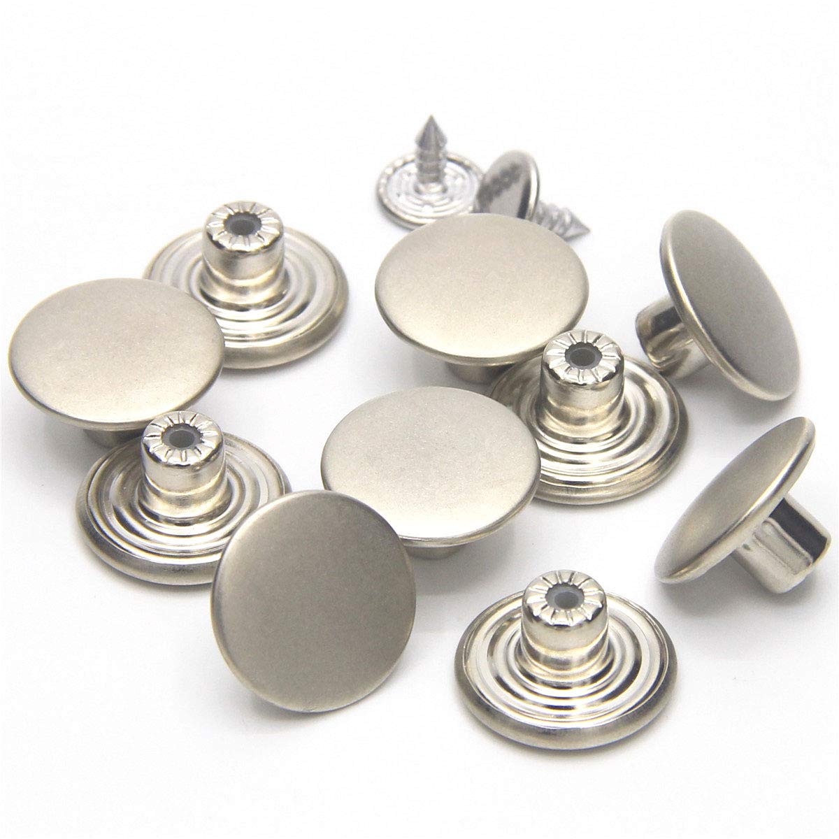 17mm Jeans Buttons No-Sew Metal Tack Buttons Replacement Kit 12 Set, Matte Silver