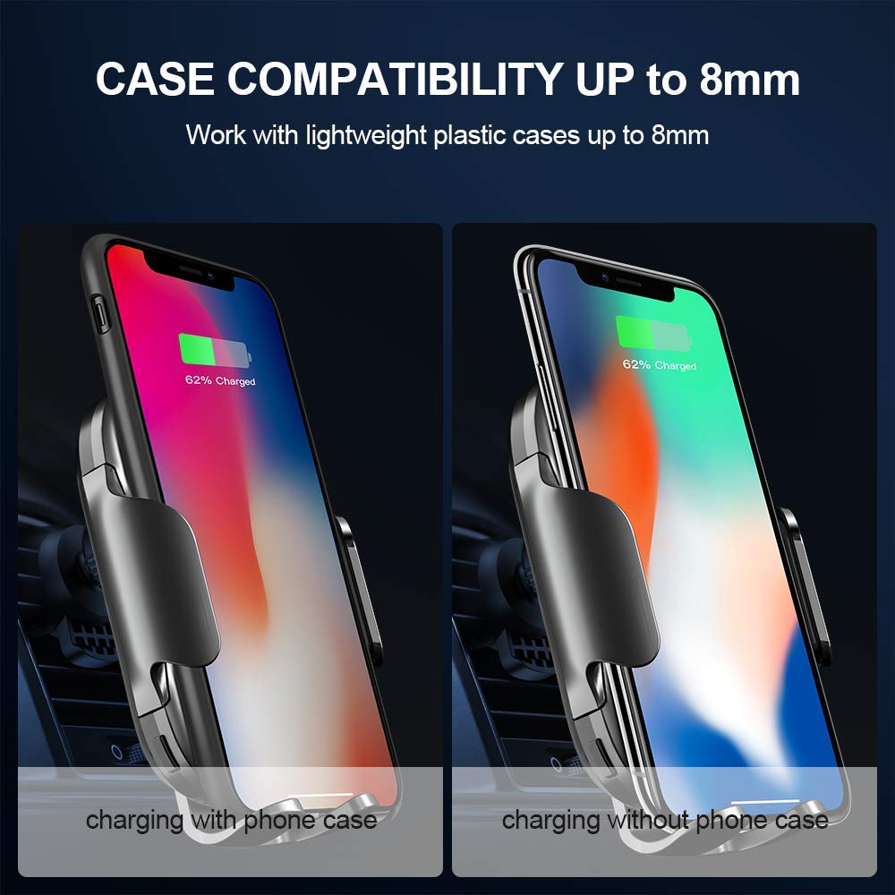 bedee Wireless Car Charger Mount, 15W Fast Qi Wireless Car Charger IR Sensor Automatic Clamping Phone Holder Car Vent Mount Compatible with iPhone 8/8+/X/XS/XS Max/XR/11, Galaxy s9/s9+/s8/s8+/S7