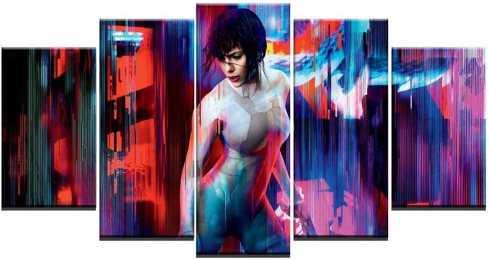 WLHWLH 5 Panel Printed Painting Ghost in The Shell Character Wall Art Canvas-Framed