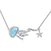 TIGER RIDER Jellyfish Starfish Necklace Sterling Silver Larimar/Moonstone/Black/Red/onxy Pendant Ocean Jewelry for Women Birthday