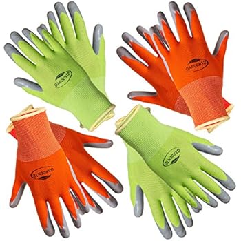 Working Gloves for Women. (4 pairs per package) Comfortable Gardening Gloves Medium Size. Breathable Nylon coated with puncture-resistant nitrile