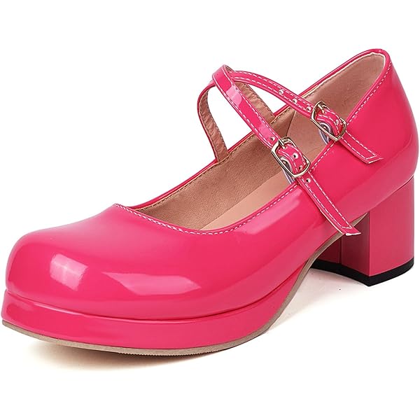Amazon.com: DINTAHA Patent Mary Jane Platform Heels Square