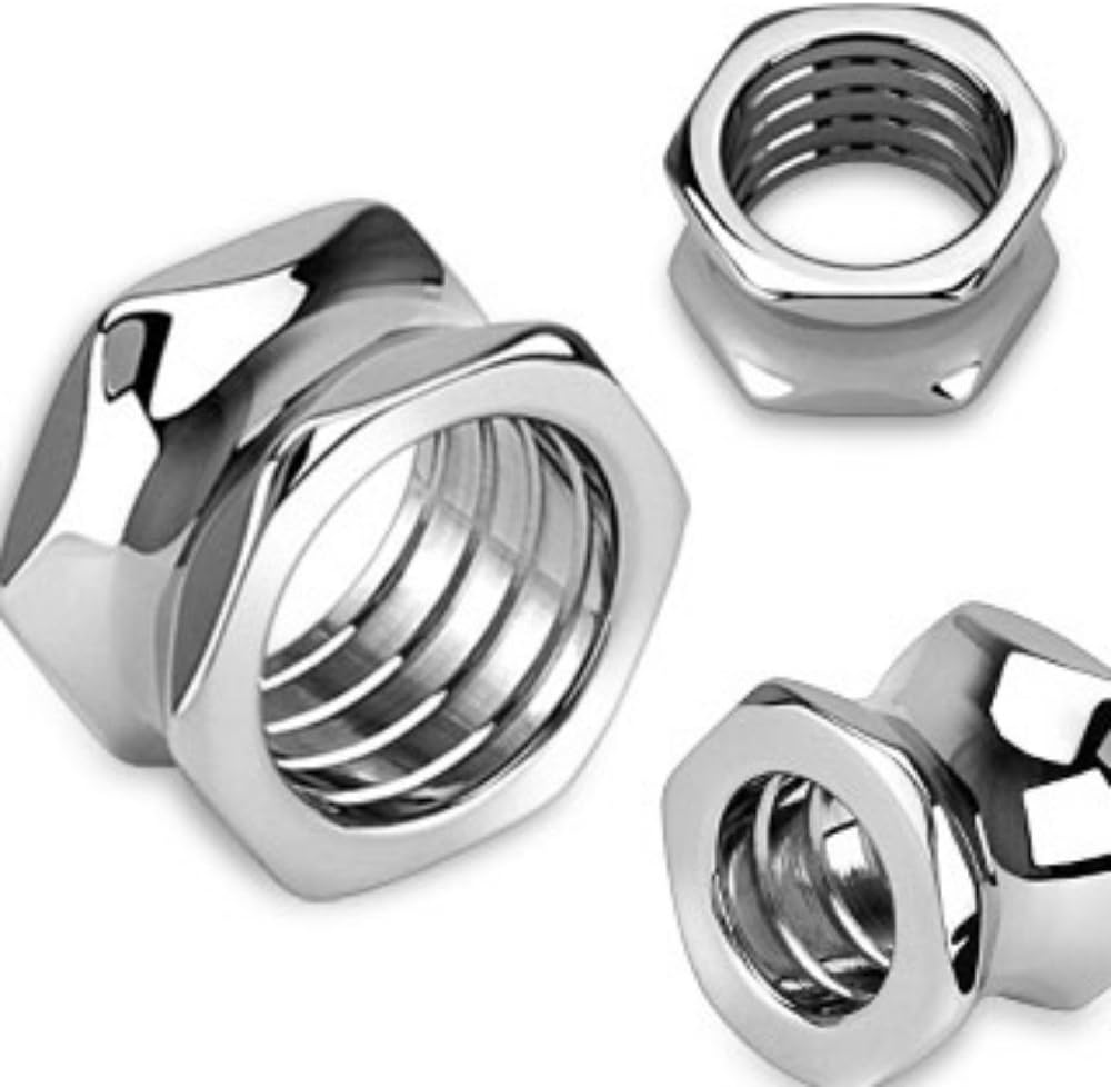 Hexagon Screw Bolt HollowWildKlass Saddle Plug 316L Surgical Steel (Sold as a Pair)