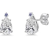 Gem Stone King 14K White Gold DEF Lab Grown Diamond and Blue Iolite Stud Earrings for Women | 1.50 Cttw | Gemstone April Birthstone | Pear Shape 8X5MM