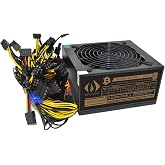 HVVH 20+4 Pin Silent Noise Reduction Miner/PC GPU ATX 1600W Power Supply 87 Plus Gold Designed for US Voltage 110V 1600w Mining ETH PSU Max Support 8 Graphics with 1.5m US Plug Adapter Cable