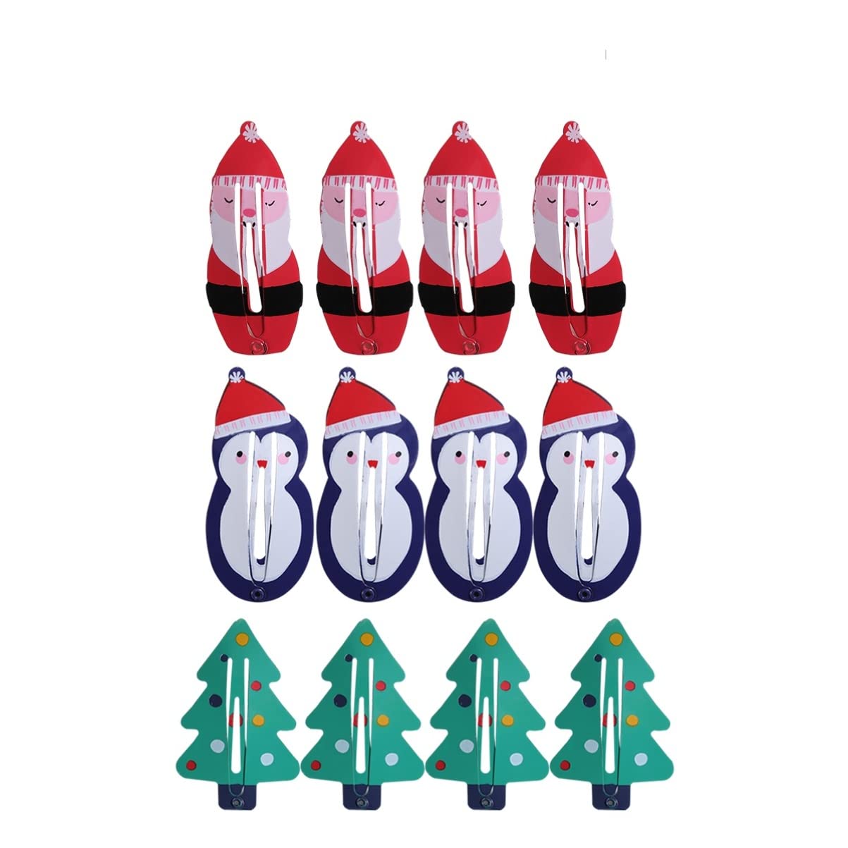 minkissy 12pcs Christmas Cartoon Hair Clips - Lovely Snap Barrettes Christmas Snap Hair Clips - Red Santas Christmas Trees Blue Snowmen - Christmas Hair Accessories for Girls Kids