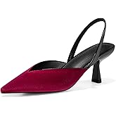 Coutgo Womens Slingback Kitten Heels Closed Pointed Toe Slip on Party Work Pumps Dress Shoes