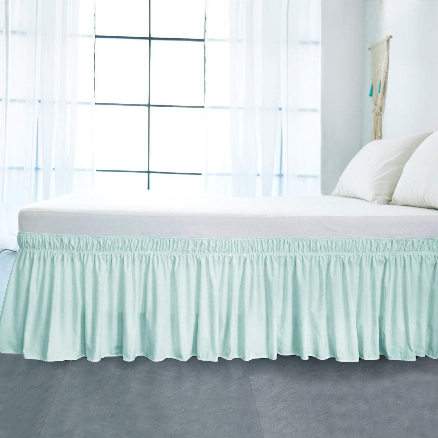 Obytex Wrap Around Bed Skirts, Cotton Bedskirt Elastic Dust Ruffle Silky Soft & Wrinkle Free Classic Stylish Look in Your Bedroom (Green, Twin/Full-18'' Drop): Kitchen & Dining