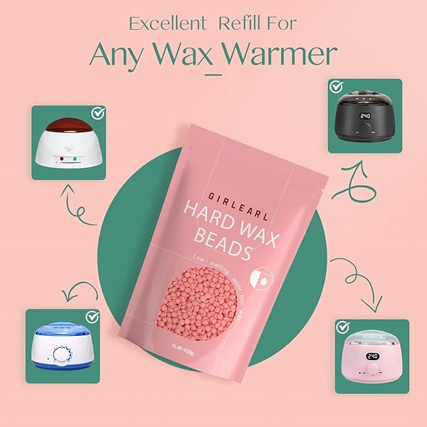 GIRLEARLE HARD WAX BEADS, 1LB WAX BEANS FOR HAIR REMOVAL SENSITIVE SKIN WITH ROSE FORMULA, PERFECT FOR FULL BODY, FACIAL, BRAZILIAN BIKINI, AND LEGS AT HOME WAX REFILL FOR WOMEN MEN (PINK)