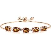Gem Stone King 5.76 Ct Orange Red Madeira Citrine White Diamond 18K Rose Gold Plated Silver Bracelet For Women