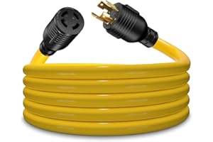 LAZMUMI 30 Amp 25FT Generator Extension Cord 4 Prong 125/250V Up to 7500W, NEMA L14-30P to L14-30R, 10 Gauge SJTW Generator Power Locking Cord for Manual Transfer Switch and Portable Generators