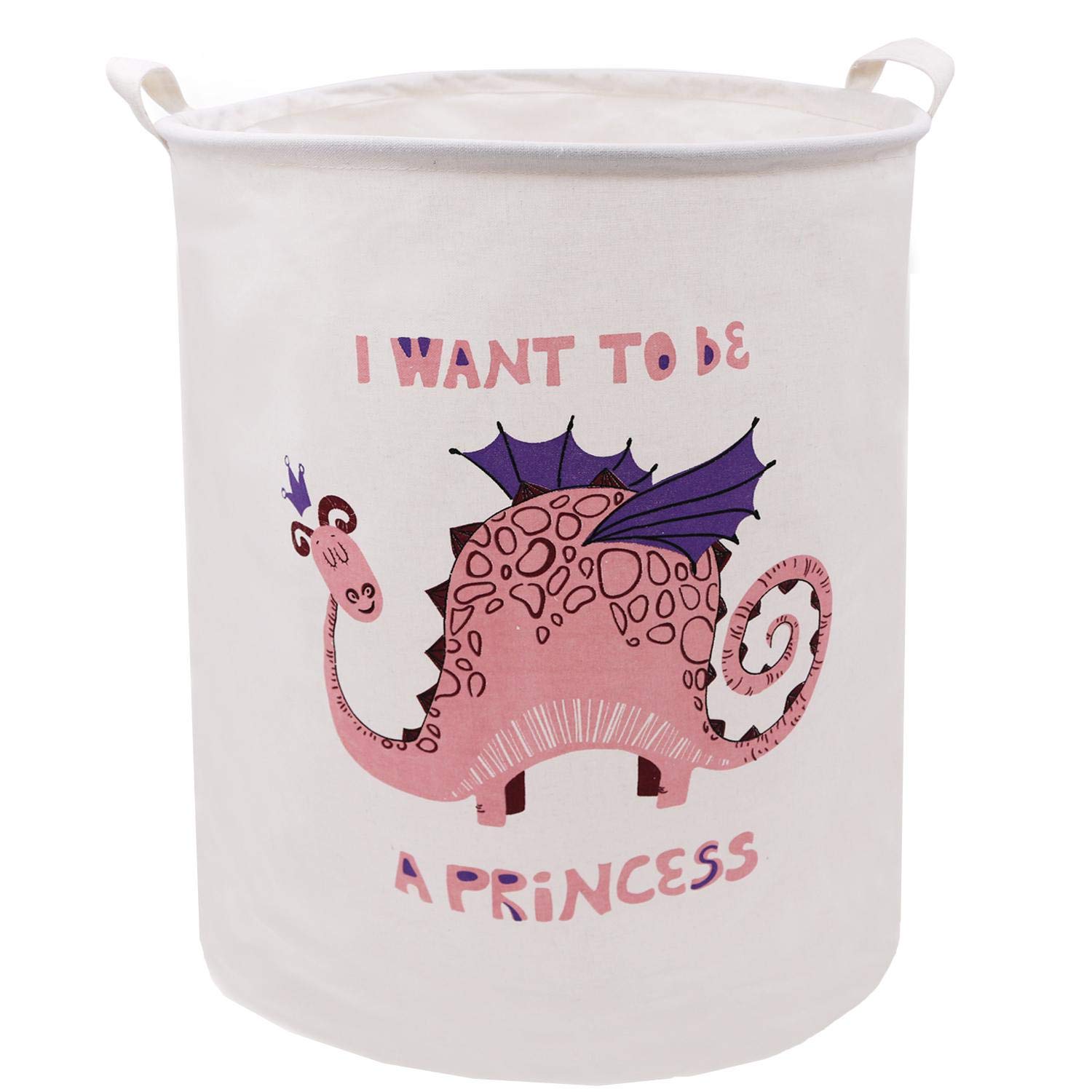 Pink Dinosaur Laundry Hamper 19.7Inch, ZUEXT Canvas Fabric Collapsible Clothes Hamper,Waterproof Dino Laundry Bin,Toy Bins,Dinosaur Gift Baskets for Girls Bedroom Baby Nursery(I Want to be a Dinosaur)