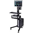 AW Rolling Computer Cart Adjustable Mobile PC Standing Workstation with Monitor Mount Keyboard Tray Printer CPU Holder Wheels for Shop Home Office Black