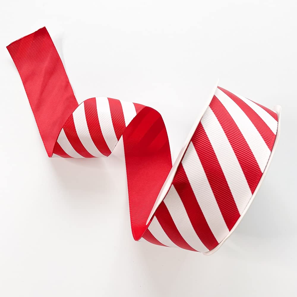 Plush Addict Candy Stripe Christmas Ribbon for Floral, Gift Wrapping, Christmas Tree, Ornaments, Wreaths, Bows, Holiday Decorations and General Crafts - Red - 38mm Wide x 10 Metre