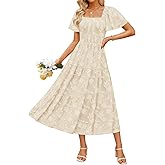 ZESICA Women‘s Summer Boho Floral Midi Dress 2026 Casual Short Sleeve Square Neck Flowy Beach Vacation Long Dress