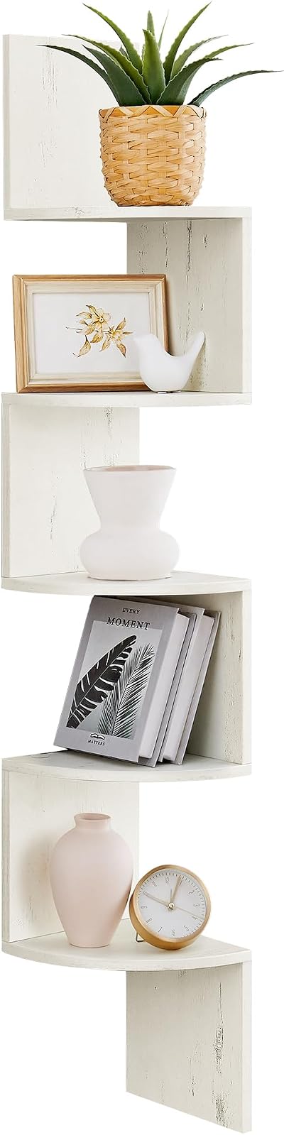 VASAGLE 5-Tier Corner Shelf White LBC072W02 Display Floating Shelves Living Room
