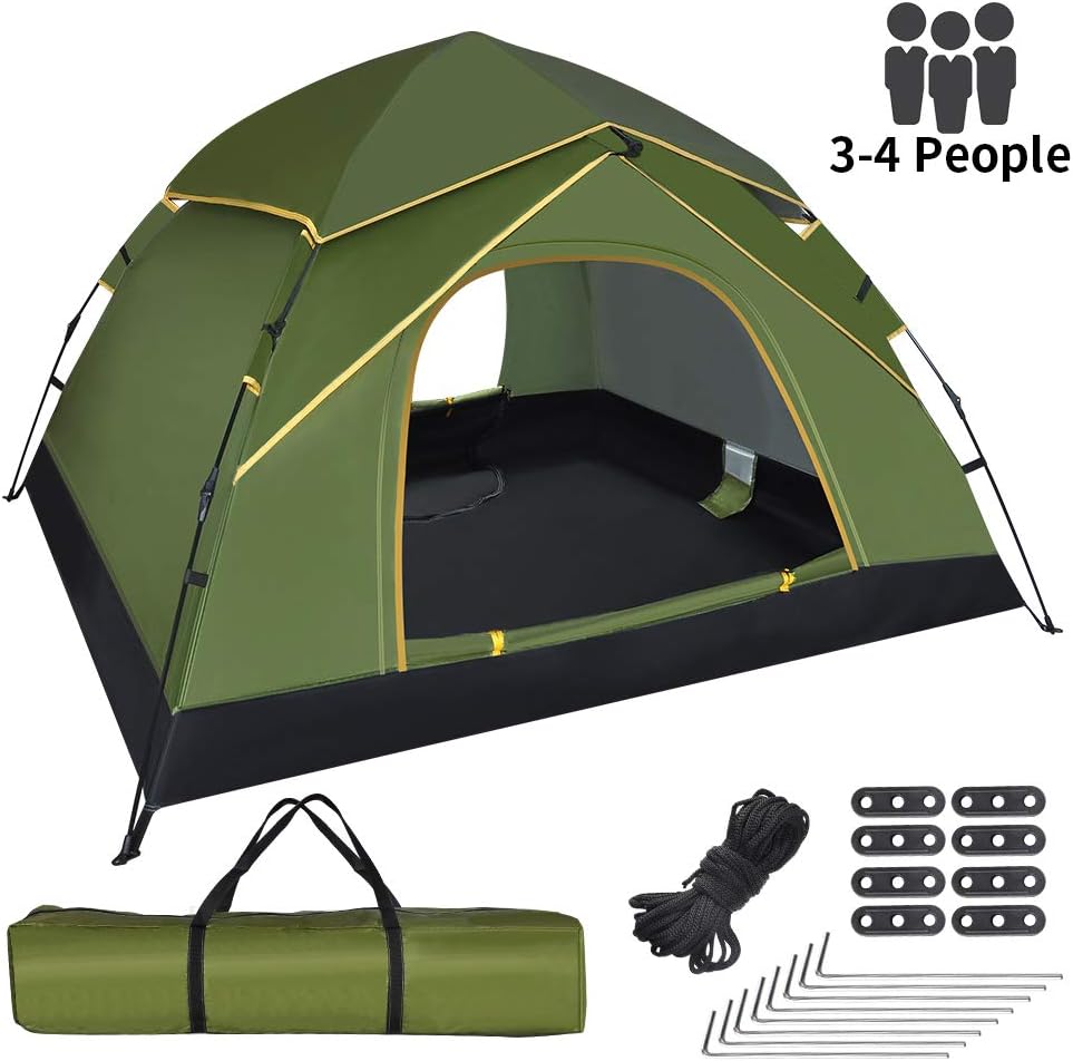 GEEDIAR 3-4 Person Instant Pop Up Tent - Upgraded Waterproof & UV Protection, Army Green, 210 x 210 x 135 cm (81 x 77 x 52 in)
