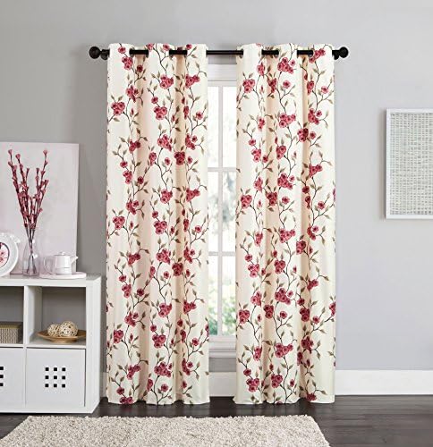 2 Blackout Room Darkening Window Curtains Grommet Panel Pair Drapes Thermal Floral Pink Taupe 84”