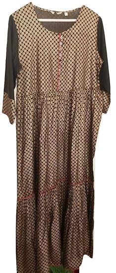 Women's Cotton 3/4 Sleev Sleepwear Gold with Black XL