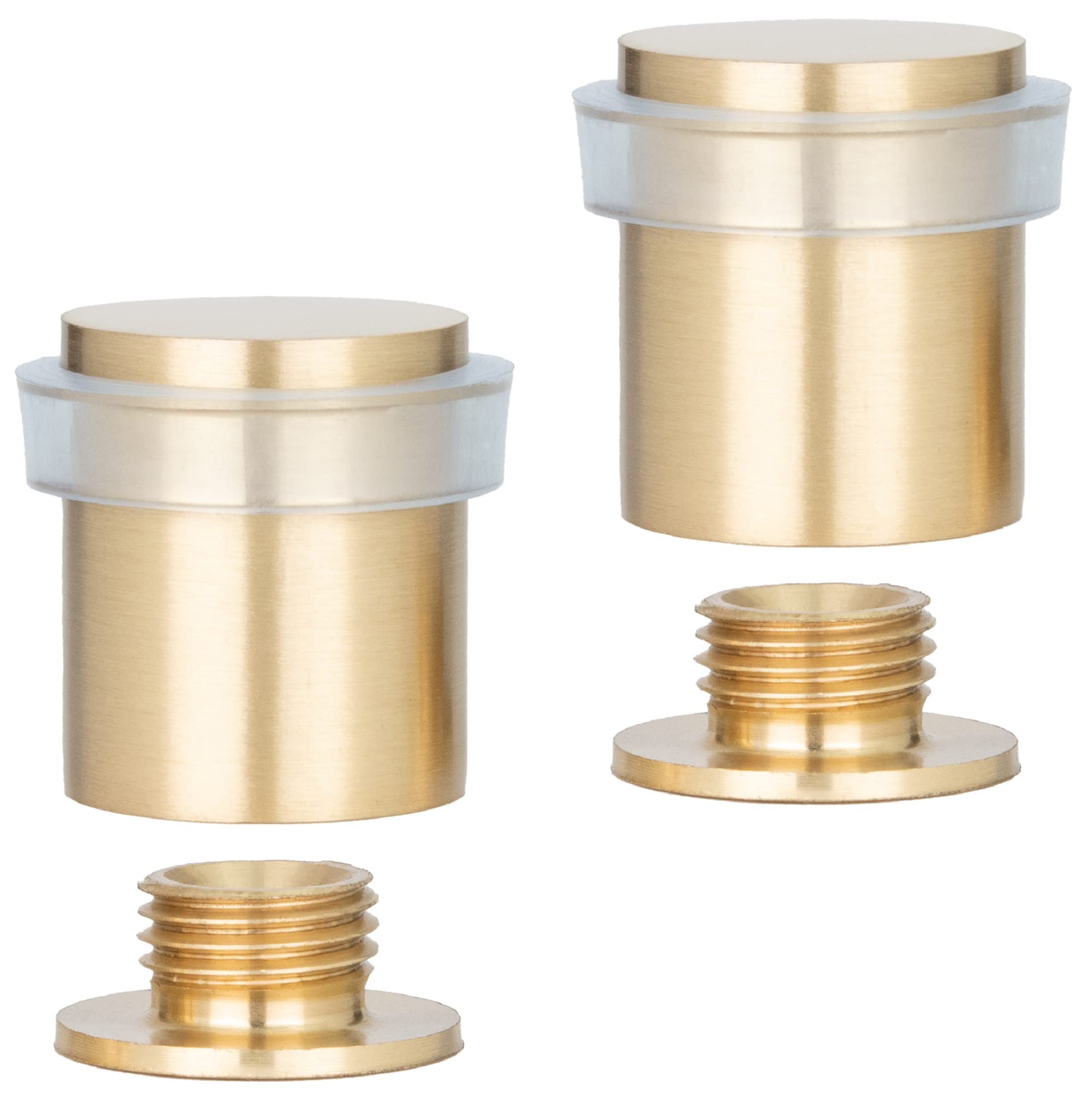 EVI Herrajes | Pack of 2 Brass Door Stops | Ø20x25mm | Floor Mounted | Matte Finished Brass | Transparent Silicone Protection | Includes Screw + Fastening Plug | Model I-180-TCB