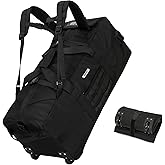 80L Waterproof Rolling Duffel Bag with Quick-Release Straps, Military Tactical Wheeled Foldable for Deployment Travel Camping Sports (Black (Adjustable handle))