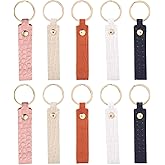 FASHEWELRY PU Leather Keychain Flat Round Teardrop Heart Leather Key Fob Holder for DIY Craft Keychain ID Key Cards