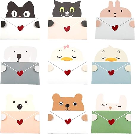 Amazon Xpデザイン どうぶつ メッセージカード アニマル グリーティングカード バースデーカード 封筒付き 9種18枚セット グリーティングカード 文房具 オフィス用品