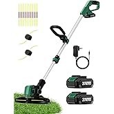 KIMO Cordless Weed Wacker Battery Operated w/ 2 x 2.0Ah Batteries, 12" Weed Eater w/10Pcs Dual-Sided Cutting Lines & Rapid Reload, 2-in-1 String Trimmer & Edger with Wheels, 20V Grass Trimmer for Lawn