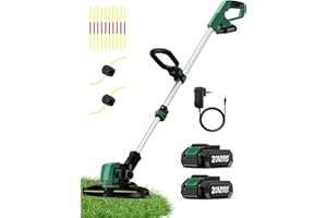 K I M O. KIMO Cordless Weed Wacker Battery Operated w/ 2 x 2.0Ah Batteries, 2-in-1 String Trimmer & Edger with Charger & Wheels, 10Pcs Cutting Lines, 12" Dual-Sided Cutting Line, 20V Weed Trimmer for Lawn Yard