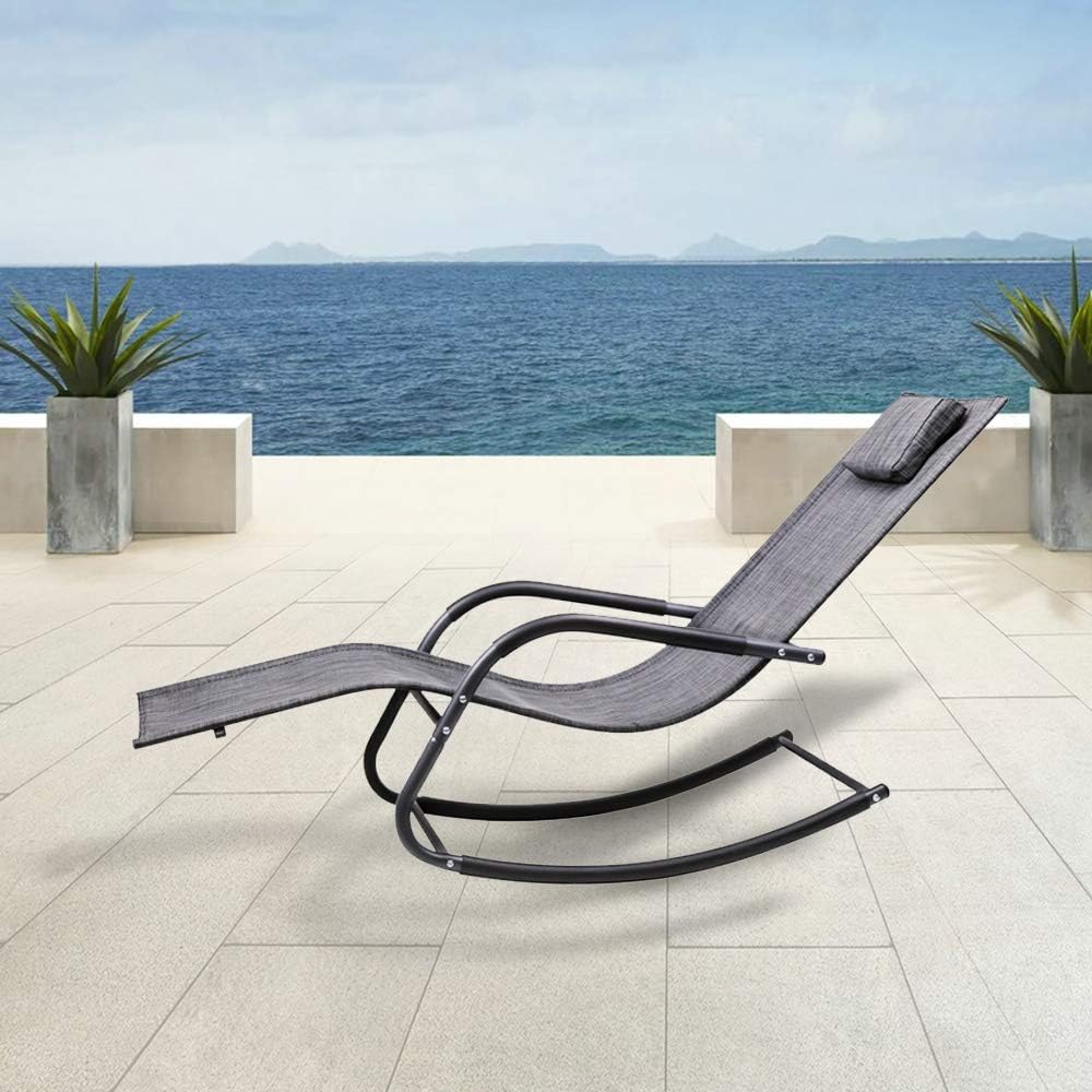 Wostore Rocking Lounger Patio Chaise Sunbathing Chair with Recliner Movable Sleep Bed Included Pillow and Breathable Texteline Farbic-Camouflage Grey: Kitchen & Dining