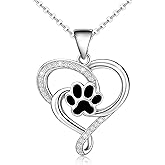 KITEENAL Heart Print Sterling Silver Adjustable Necklace - Cute Animal Pendant for Teens Girls Women - Puppy Dog Cat Pet Cubic Zirconia Love Heart Gifts for Birthday, 19 inch
