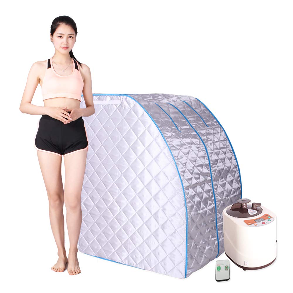 Smartmak Portable Steam Sauna for Home, Full Size 1 Person Indoor Steam Sauna Spa，2L 900W Steamer Generator, with Remote Control (American Plug) - Blue Border