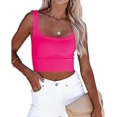CYVESOULA Tank Top for Women Scoop Neck Sleeveless Crop Tops Chevron Ribbed Knit Crop Tank Top Fitted Soft Basic Cropped Tank