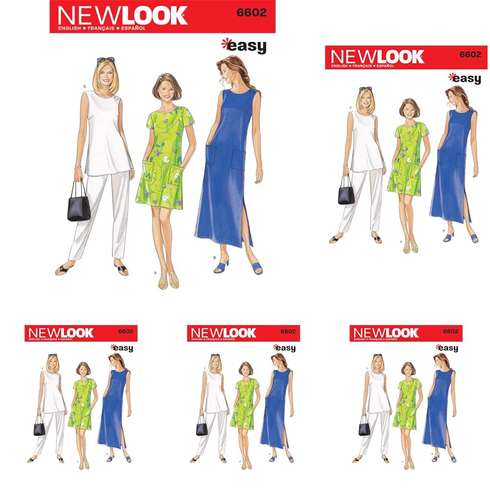New Look Sewing Pattern 6602: Misses Dresses, Size A, Cotton, A (S-M-L-XL-XXL) (Pack of 5)