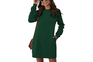 Vemubapis Women Crewneck Sweatshirt Dress Long Sleeve Casual Mini Dresses Pullover Pockets