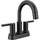 Delta Nicoli Centerset Matte Black Bathroom Faucet with Sprayer, 4 Inch 3 Hole Bathroom Sink Faucet with Pull Out Sprayer, Push-Pop Drain, Matte Black 25749LF-BLPD